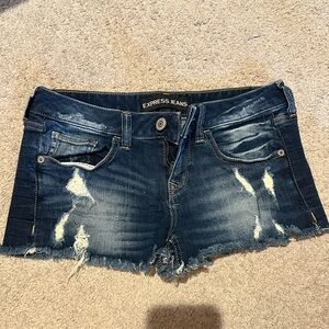 Express Blue Distressed Jean Shorts